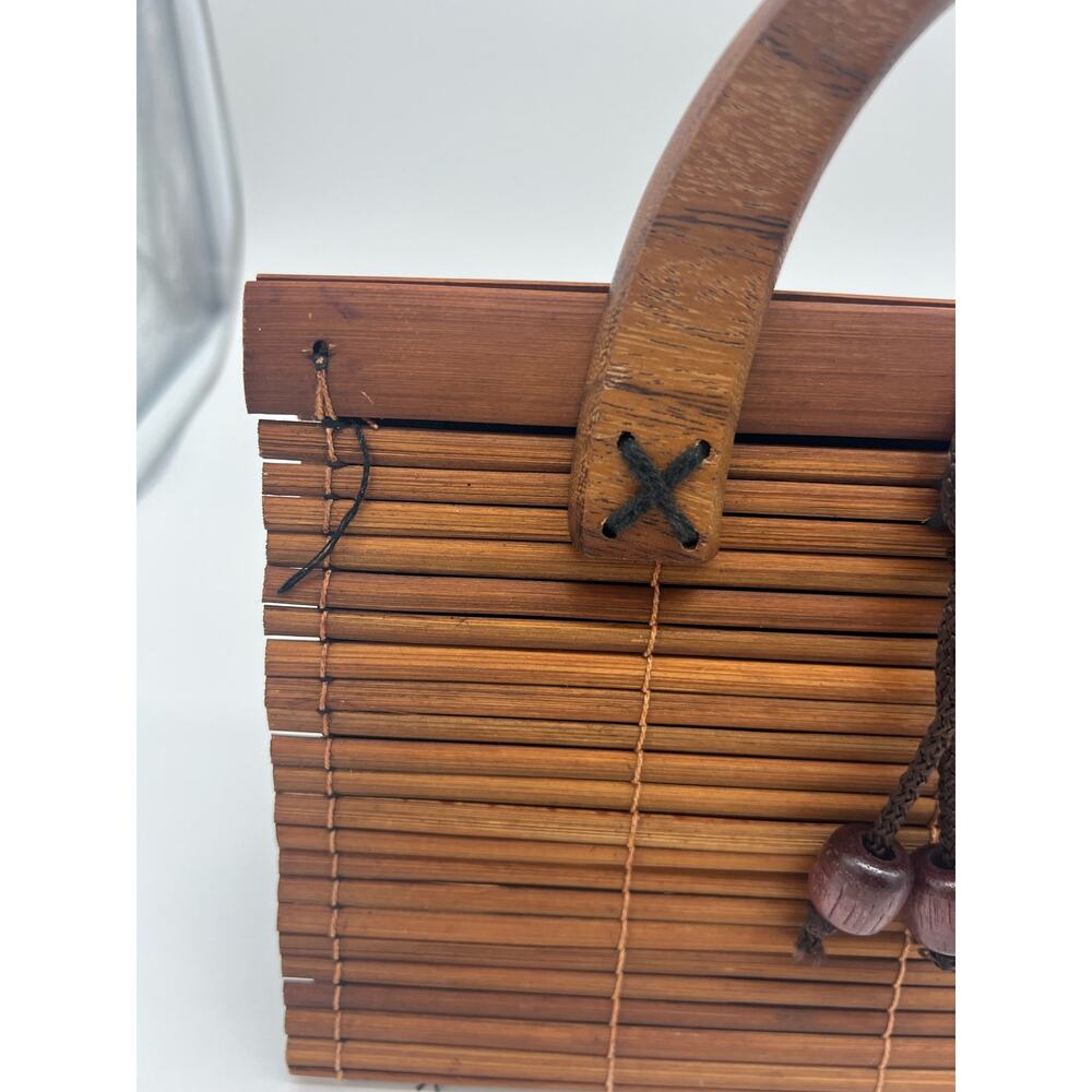 Bamboo Top Handle Purse Bag Clutch Unique - Picture 5 of 5